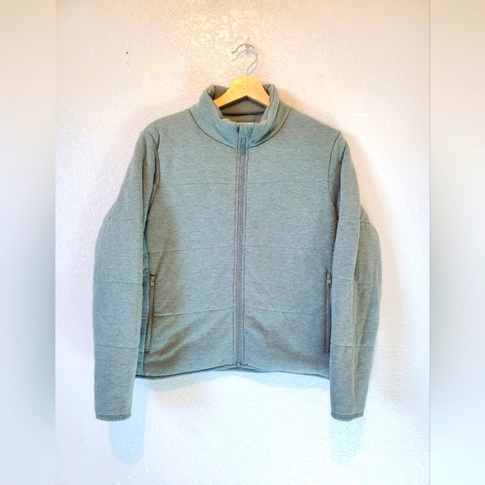 💚5/$25 Three Dots Quilted Knit Bomber Jacket in Heathered Thyme Size Small
